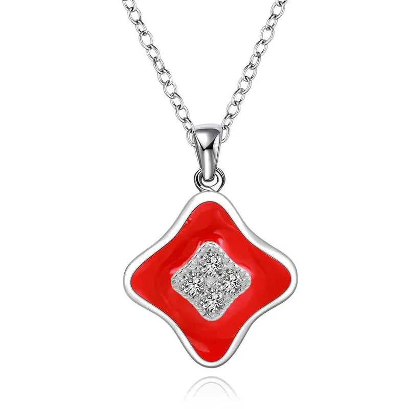 Silver Plated Chain Square Red Face Necklaces Pendants Men Jewelry 6 6 1