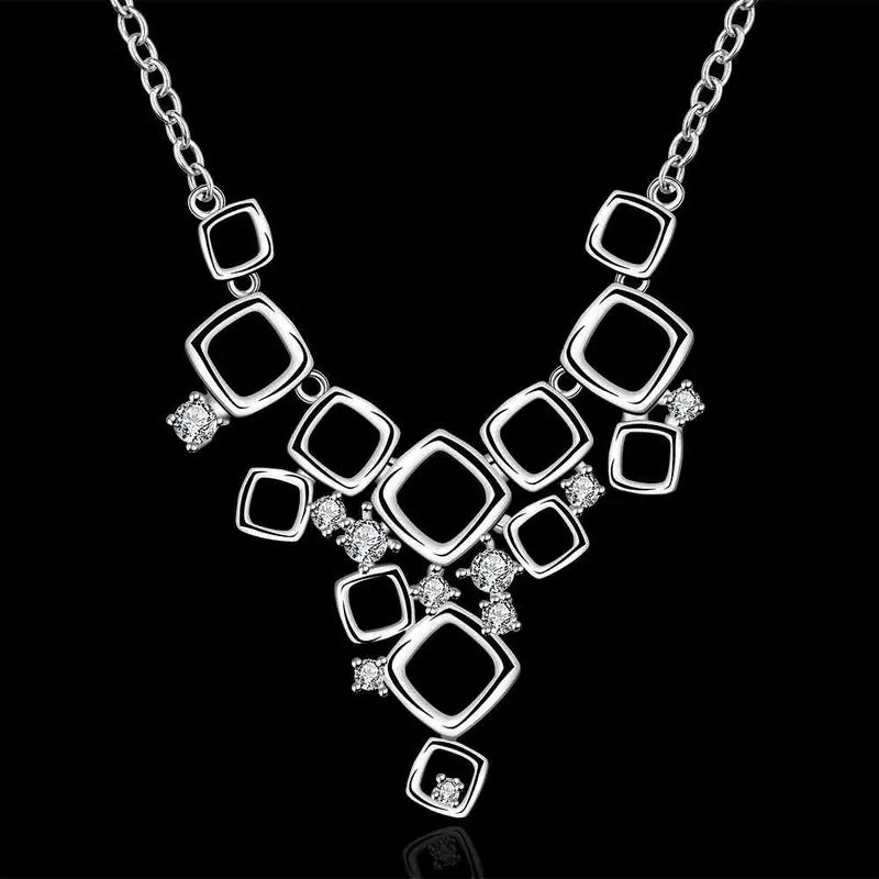 Silver Plated Chain Squares Web All Necklaces Pendants Men Jewelry 669 2