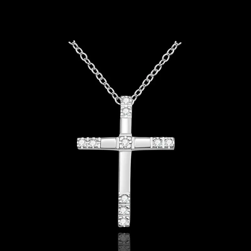 Silver Plated Chain Stone Cross Necklaces Pendants Men Jewelry 539 2