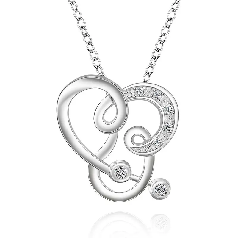 Silver Plated Chain Stone Heart Water Drip Necklaces Pendants Men Jewelry 5 5 1
