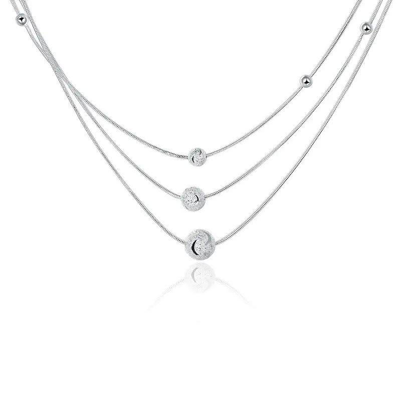Silver Plated Chain Three Line Beads Necklaces Pendants Men Jewelry 22 1