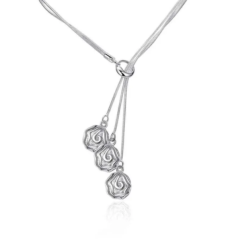 Silver Plated Chain Three Rose Necklaces Pendants Men Jewelry  49 1