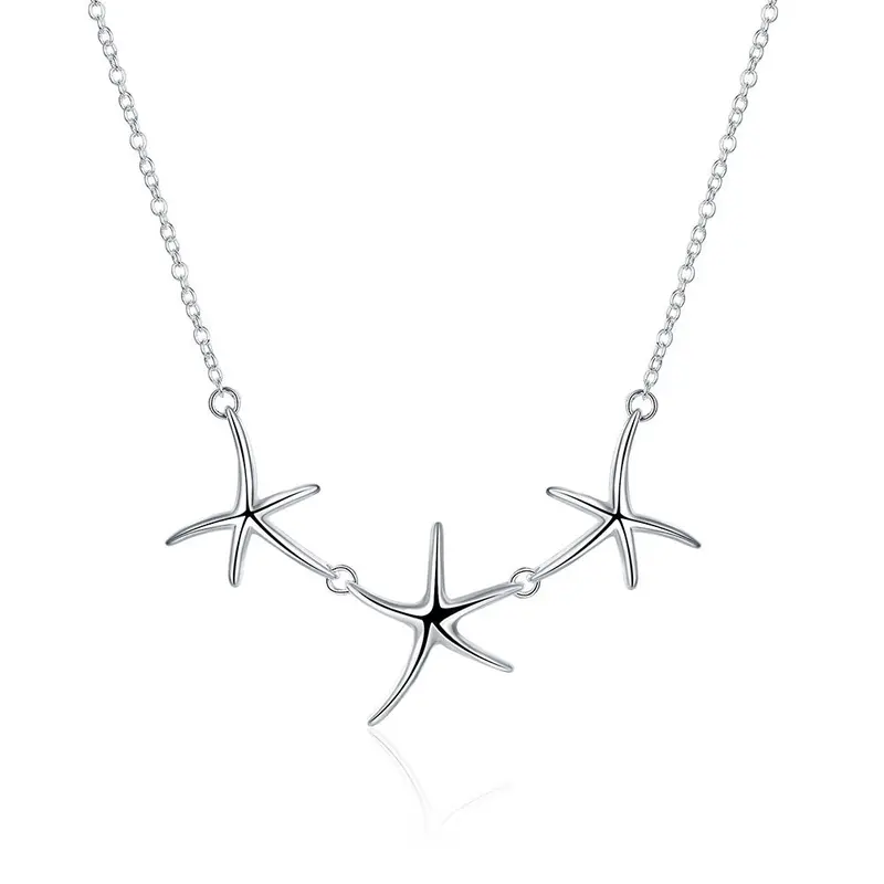Silver Plated Chain Three Seastar Necklaces Pendants Men Jewelry 124 1