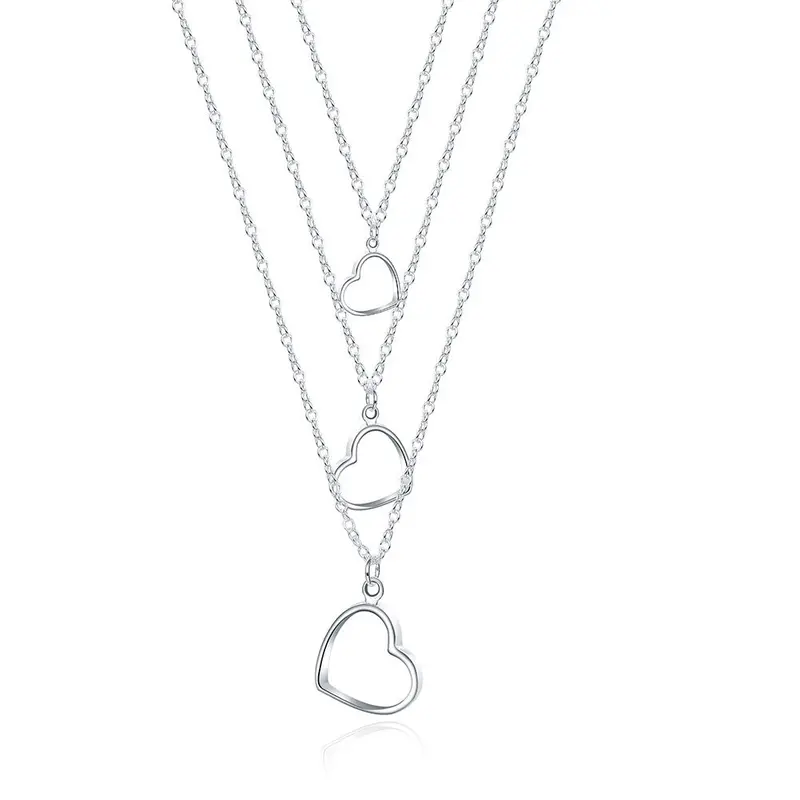 Silver Plated Chain Three-Wire And Hearts Necklaces Pendants Men Jewelry  38 1