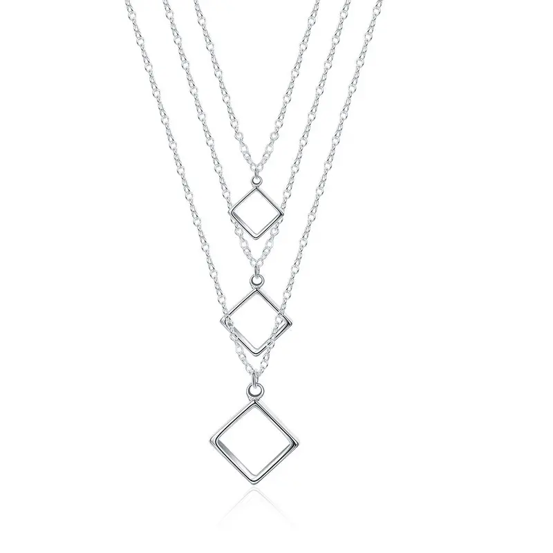 Silver Plated Chain Three-Wire Three Squares Necklaces Pendants Men Jewelry 136 1