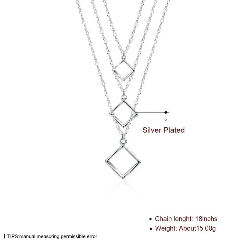 Silver Plated Chain Three-Wire Three Squares Necklaces Pendants Men Jewelry 136 2