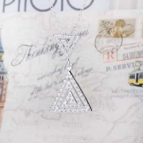 Silver Plated Chain Triangle Necklaces Pendants Men Jewelry 393 1