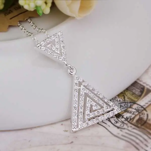 Silver Plated Chain Triangle Necklaces Pendants Men Jewelry 393 2