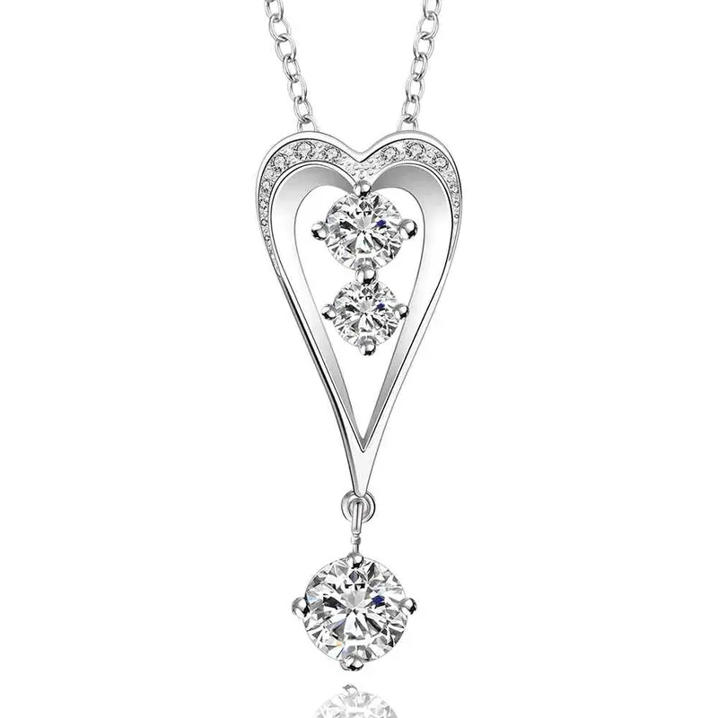 Silver Plated Chain Two Drip In Heart Necklaces Pendants Men Jewelry 632 1