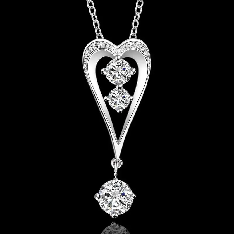 Silver Plated Chain Two Drip In Heart Necklaces Pendants Men Jewelry 632 2