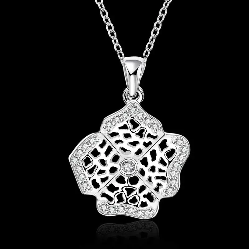 Silver Plated Chain Web Flower Necklaces Pendants Men Jewelry 574 2