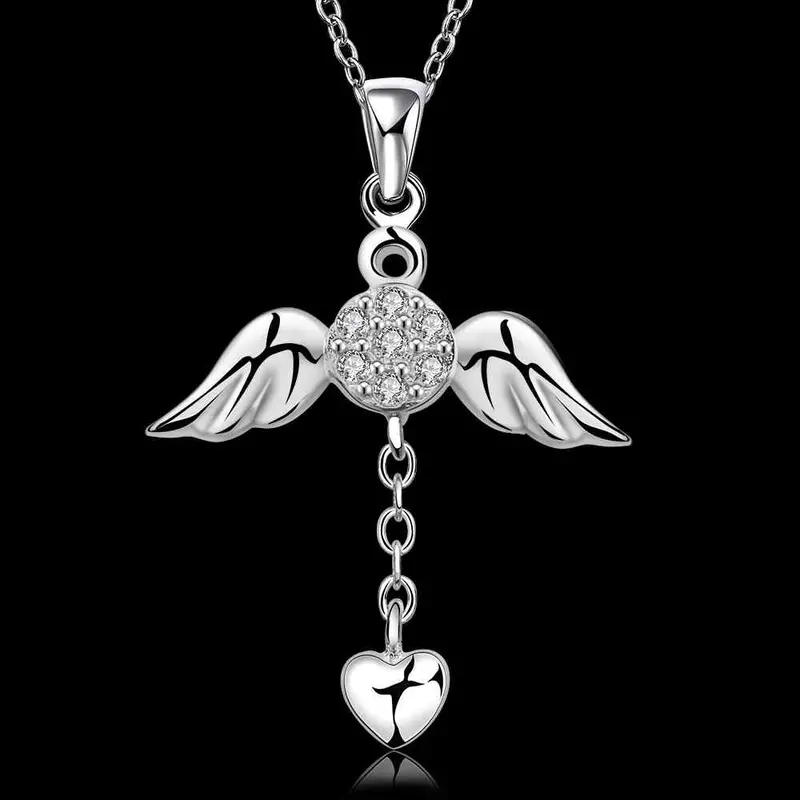 Silver Plated Chain Wings And Heart Necklaces Pendants Men Jewelry 674 2