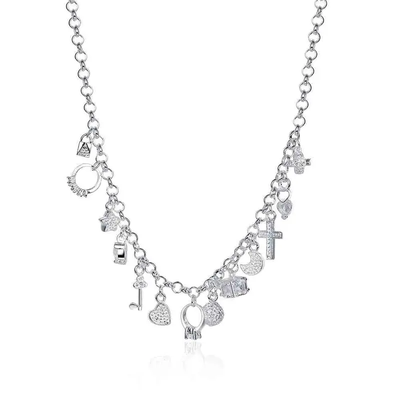 Silver Plated Chain With 13 Charms Necklaces Pendants Men Jewelry 21 1