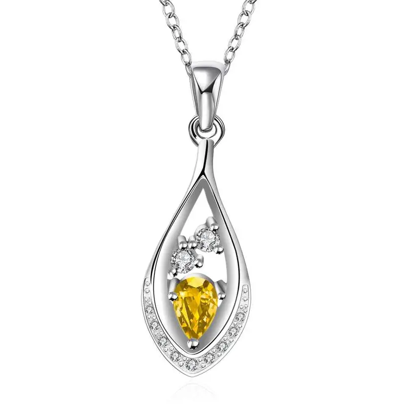 Silver Plated Chain Yellow Stone In Drip Necklaces Pendants Men Jewelry 586 1