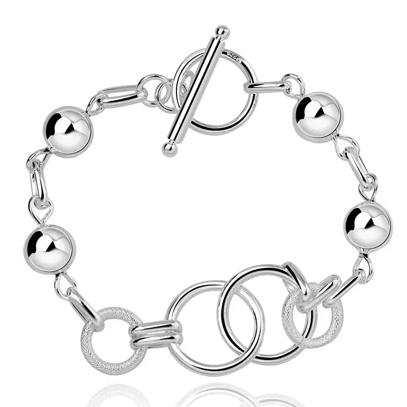 Silver Plated Charms Bracelet Circle Easy Style Pulseira Masculina Bijoux Women351 1