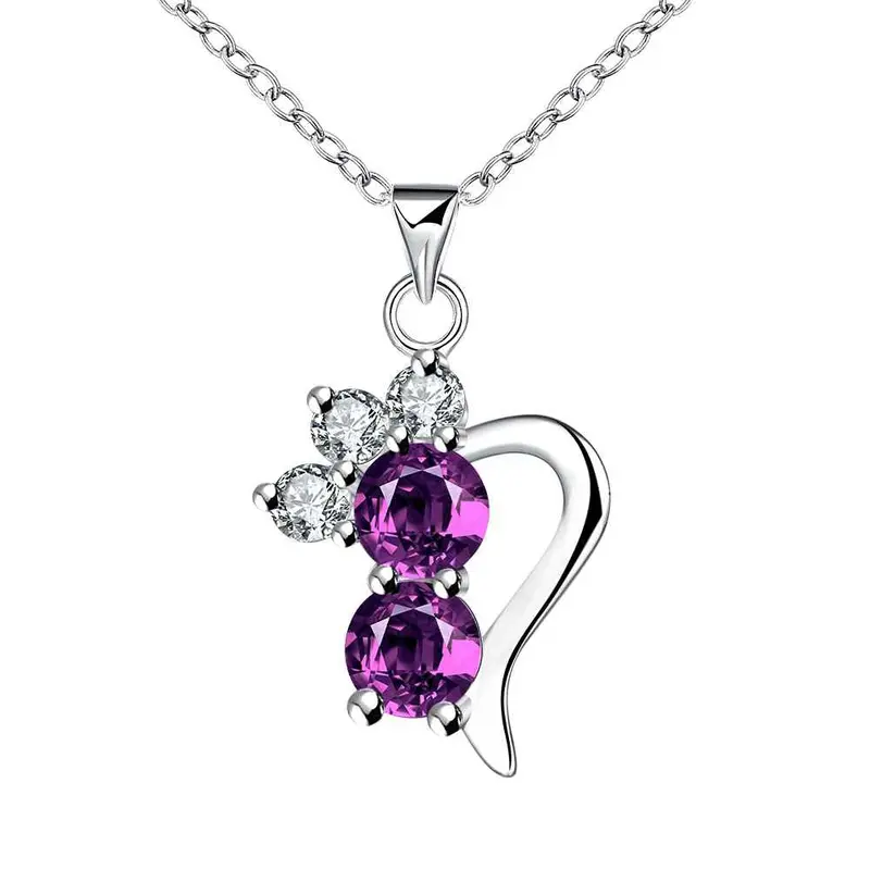 Silver-Plated Choker Necklace Double Stone Fill Heart Colares Fine Jewelry 1