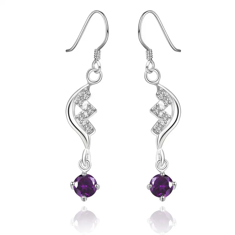 Silver Plated Clip On Earrings Insets Purple Gem Drop Boucle D'oreille Femme Men Jewelry  16 1