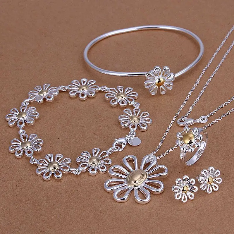 Silver Plated Club Jewelry Sets Necklace Bracelet Bangle Earring Ring Smts288 1