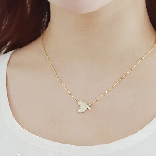 Silver Plated Cute Fish Pendant Necklace Small Little Fish Animal Necklaces 10Pcs-N170 1