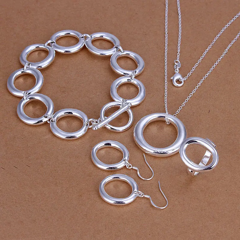 Silver Plated Cute Jewelry Sets Necklace Bracelet Bangle Earring Ring Smts319 1