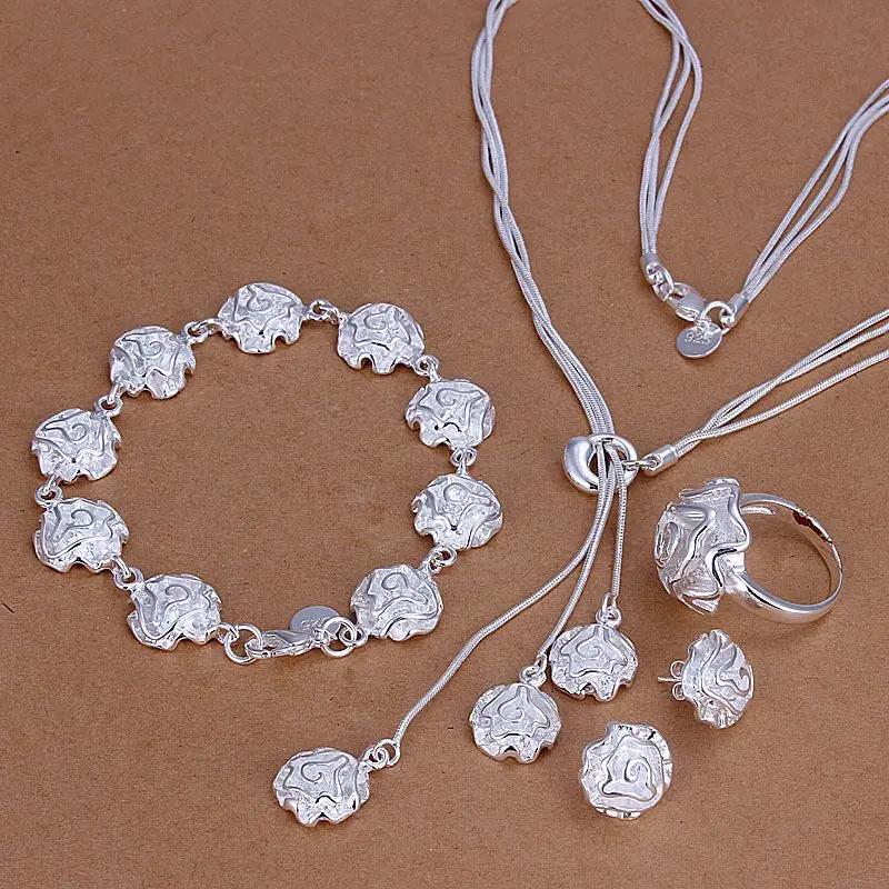 Silver Plated Cute Jewelry Sets Necklace Bracelet Bangle Earring Ring Smts32 1