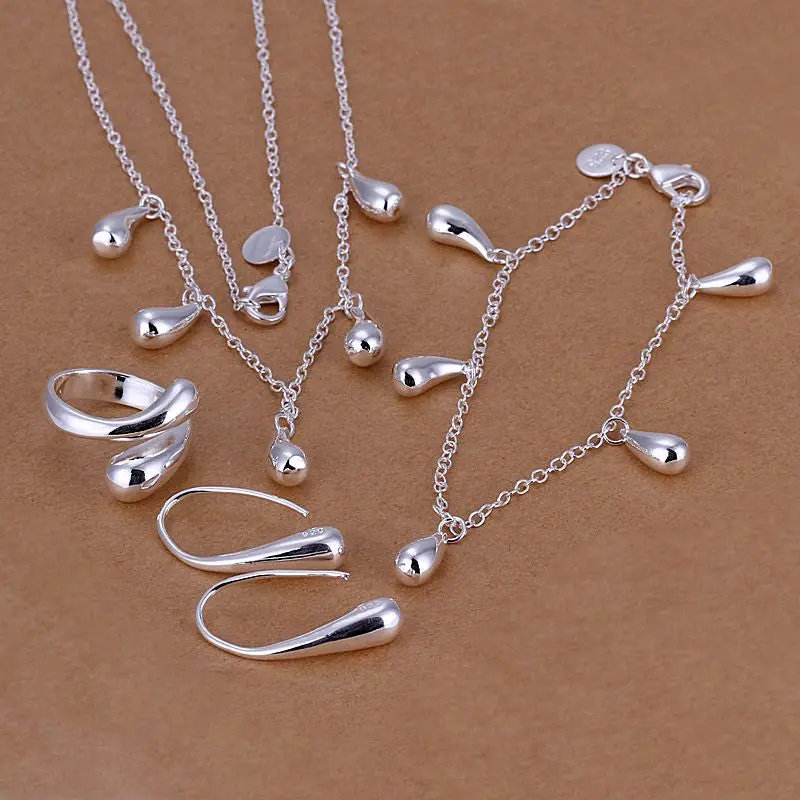 Silver Plated Drop Jewelry Sets Necklace Bracelet Bangle Earring Ring Smts218 1