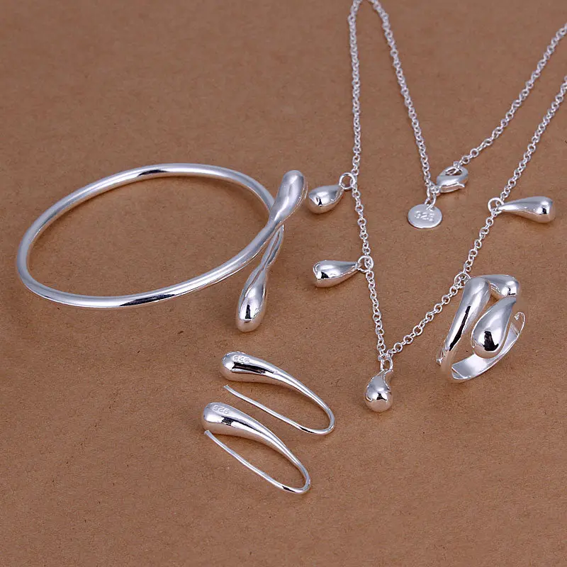 Silver Plated Drop Jewelry Sets Necklace Bracelet Bangle Earring Ring Smts219 1