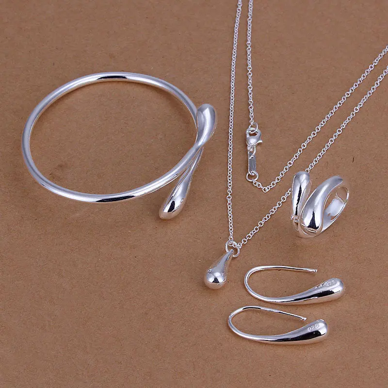 Silver Plated Drop Jewelry Sets Necklace Bracelet Bangle Earring Ring Smts222 1