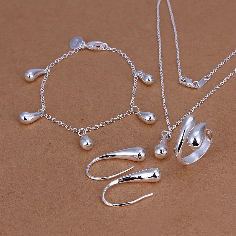 Silver Plated Drop Jewelry Sets Necklace Bracelet Bangle Earring Ring Smts223 1
