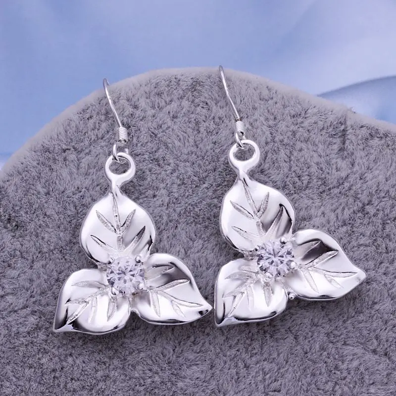 Silver-Plated Earing Austria Crystal Flower Drop Earring Silver Plated Earrings 265 1