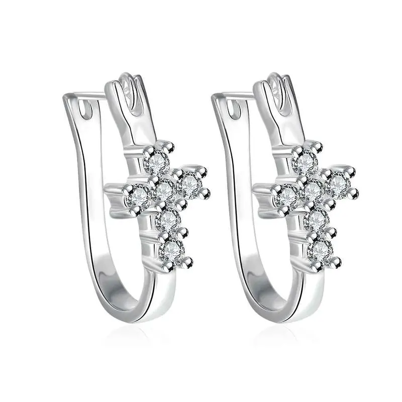 Silver Plated Earing Cute Cross Stud Brincos Collier Plastron Femme 311 1