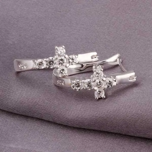 Silver Plated Earing Cute Cross Stud Brincos Collier Plastron Femme 311 2