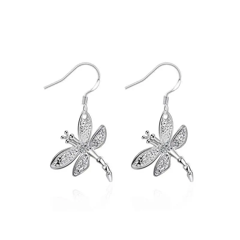Silver-Plated Earing Dragonfly With Stone Drop Earring Silver Plated Earrings   9 1