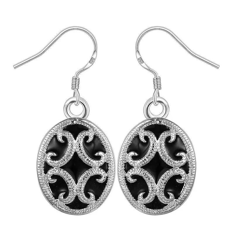 Silver Plated Earing Ellipse Drop Earring Silver Plated Earrings 6 5 1