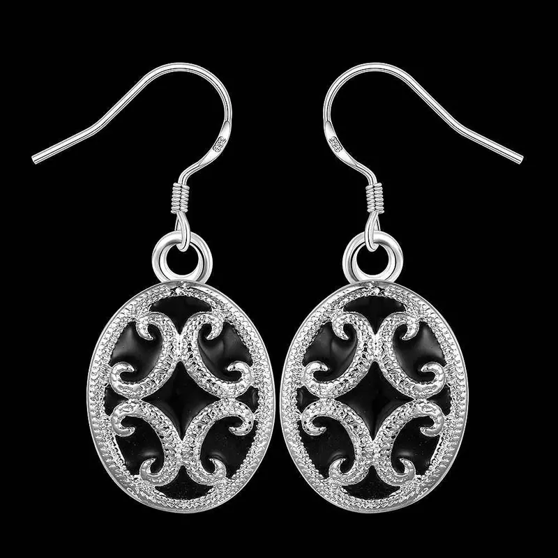 Silver Plated Earing Ellipse Drop Earring Silver Plated Earrings 6 5 2