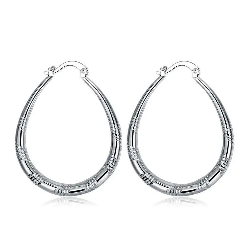 Silver Plated Earing Ellipse Skin Prismatic Hoop Earring Silver Plated Earrings 294 1
