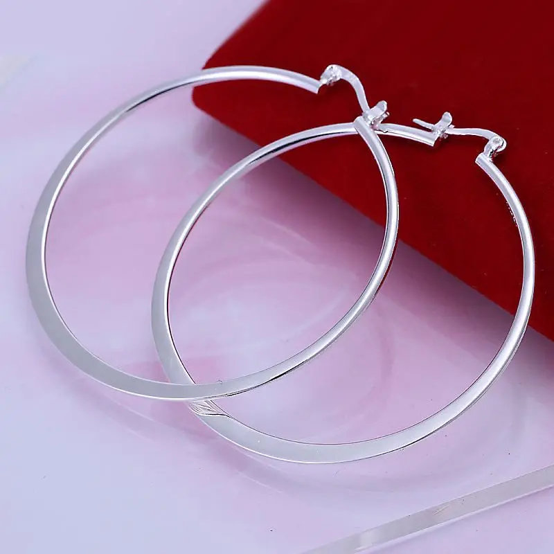 Silver-Plated Earing Flat Circle Hoop Earring Silver Plated Earrings  43 1