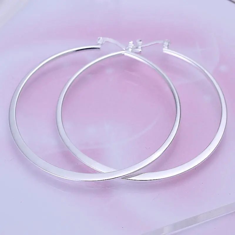 Silver-Plated Earing Flat Circle Hoop Earring Silver Plated Earrings 43 2