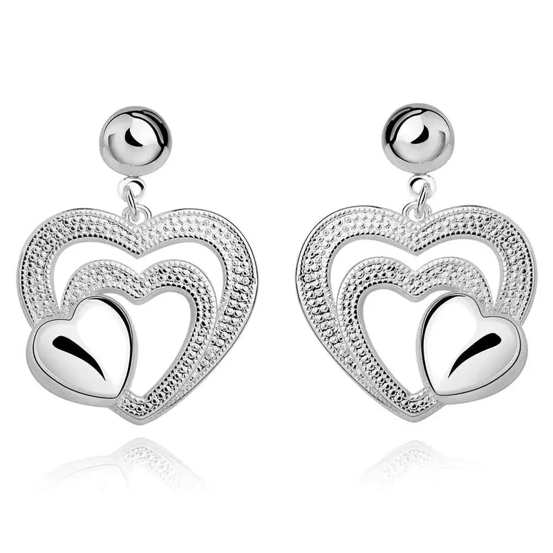 Silver Plated Earing Heart Three Shine Stud Earring Silver Plated Earrings 556 1