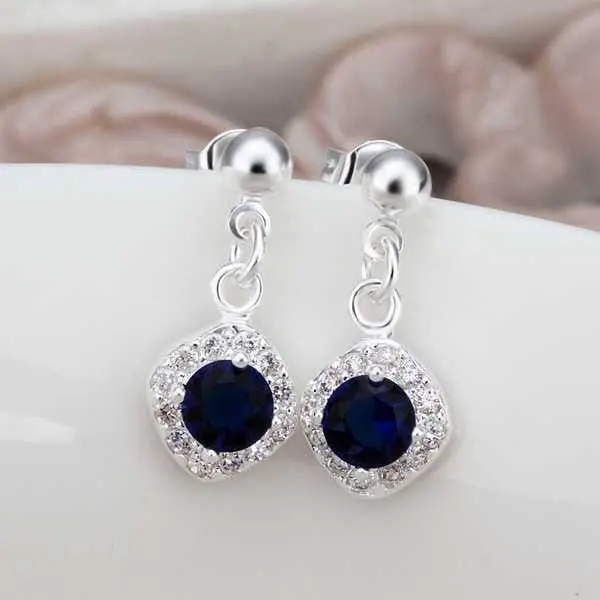 Silver Plated Earing Jewelry Blue Stone Drop Earring 43 2