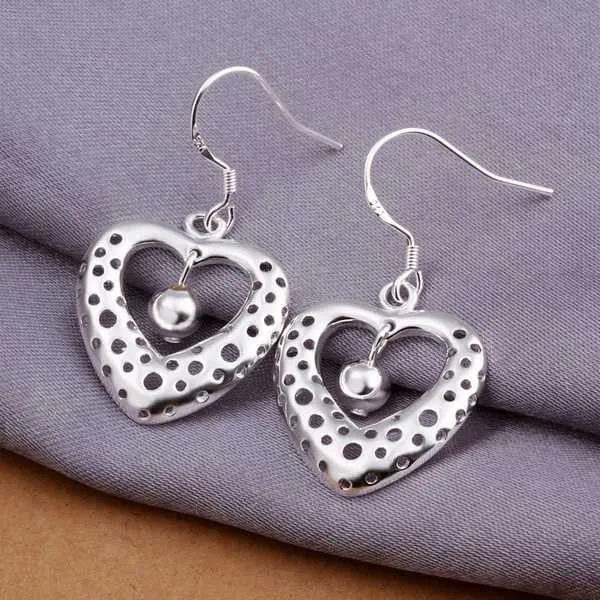 Silver Plated Earing Jewelry Hollow Heart Drop Earring 334 1
