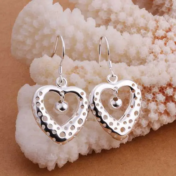 Silver Plated Earing Jewelry Hollow Heart Drop Earring 334 2