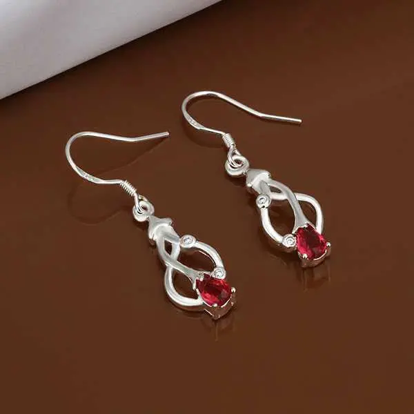Silver Plated Earing Jewelry Red Stone Drop Earring 423 1