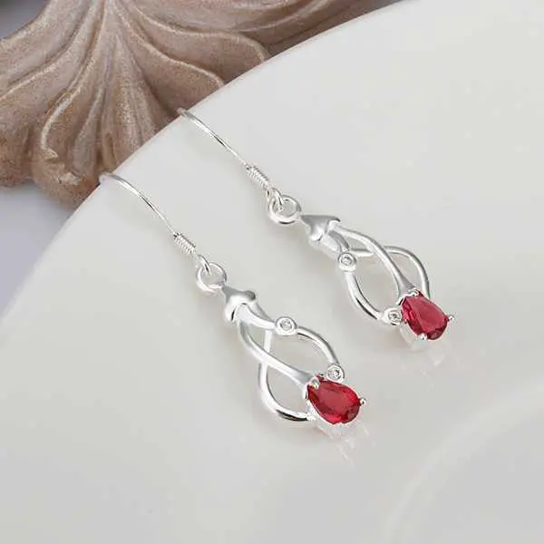 Silver Plated Earing Jewelry Red Stone Drop Earring 423 2