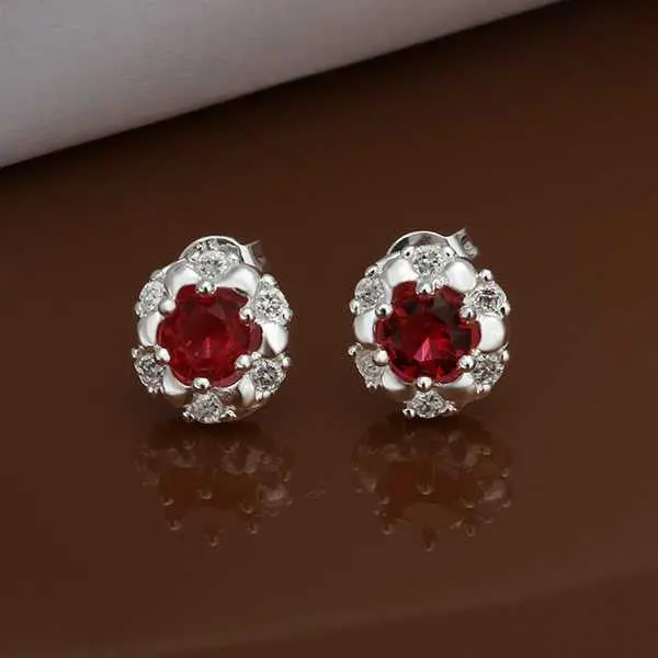 Silver Plated Earing Jewelry Red Stone Stud Earring 432 1