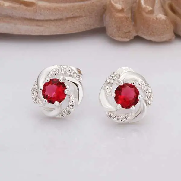 Silver Plated Earing Jewelry Red Stone Stud Earring 437 2