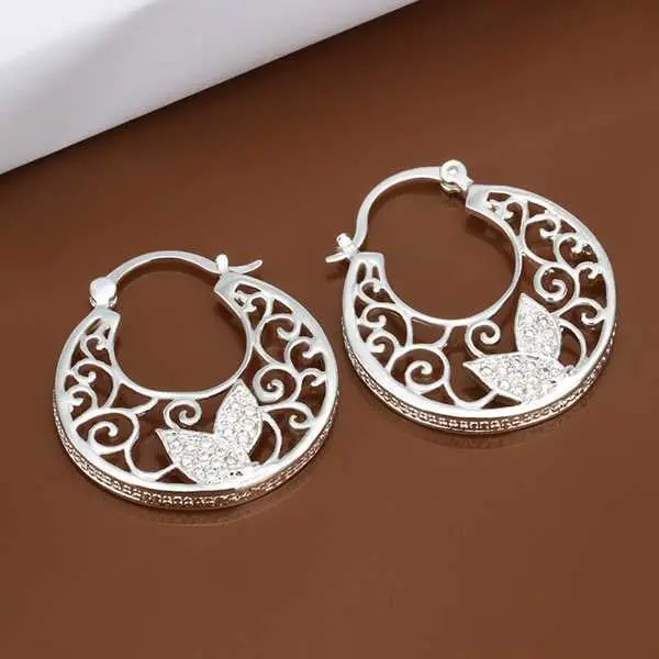 Silver Plated Earing Jewelry Round Flower Earring 417 1