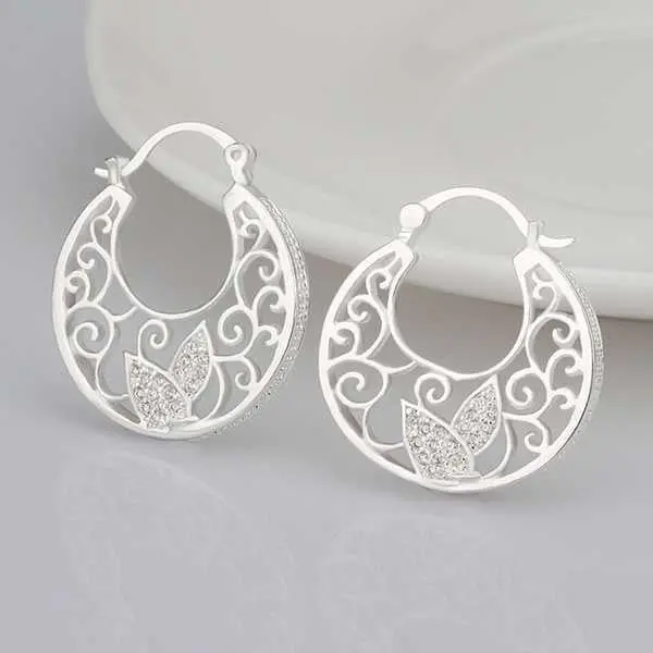 Silver Plated Earing Jewelry Round Flower Earring 417 2
