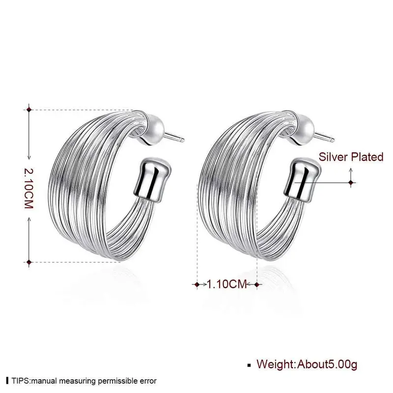 Silver-Plated Earing Multi-Line Stud Earring Silver Plated Earrings 5 2
