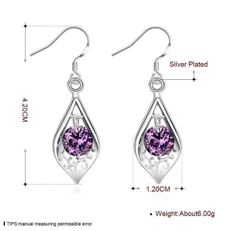 Silver-Plated Earing Purple Stone Shell Drop Earring Silver Plated Earrings 2 7 2